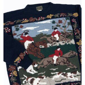 Vintage South Wool Sweater Adult Large Horse Equestrian Hand Knit Uruguay 80s